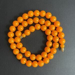Vintage Acrylic Necklace Orange Bead Retro Barrel Clasp 24" Long